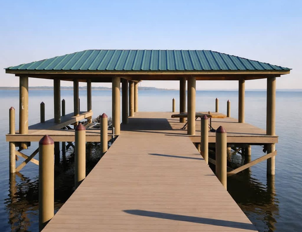 Boat dock with landscaped waterfront area