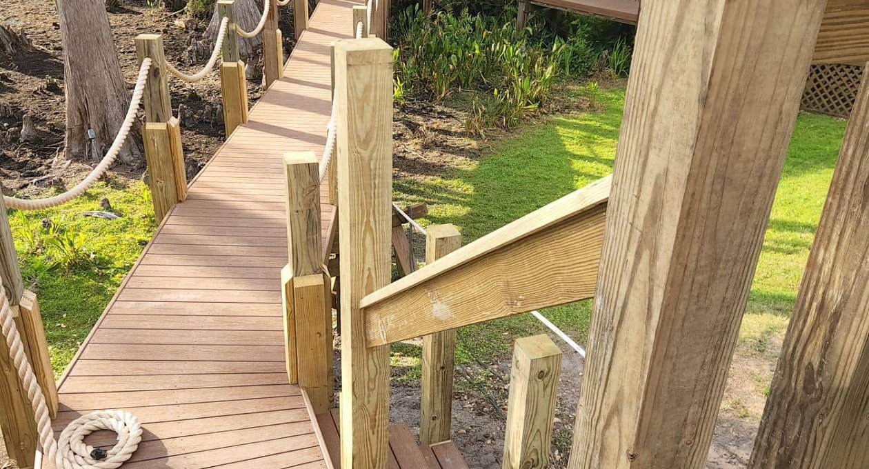 Long dock pathway extending toward the water